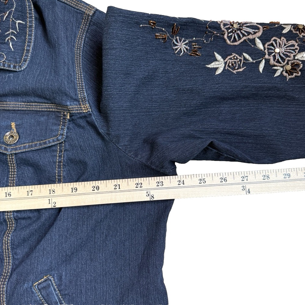 AVENUE JEANS Beaded Embroidered Denim Jacket 1X 18/20 Blue Button Front 4 Pocket - Picture 4 of 11